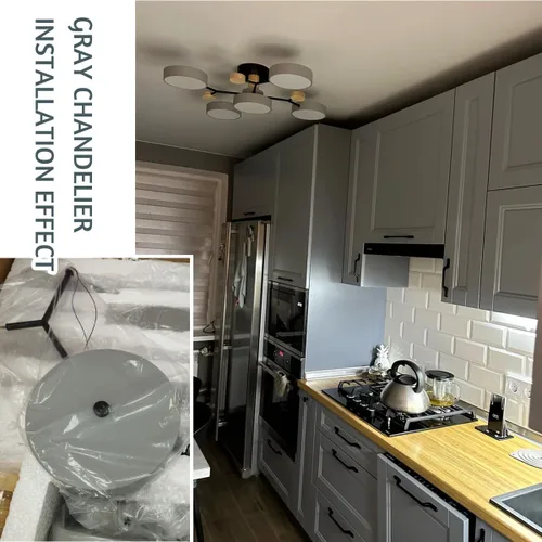 Vista 7 de Lámpara de techo LED moderna, lámpara LED regulable de 55 W, lámpara de techo moderna de montaje empotrado, lámpara de techo de madera para sala