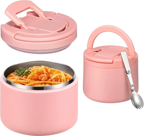 Vista 12 de Itslife Termo de sopa aislado al vacío de 13.5 onzas para alimentos calientes, recipiente de almuerzo para niños con tapa de hebilla a prueba