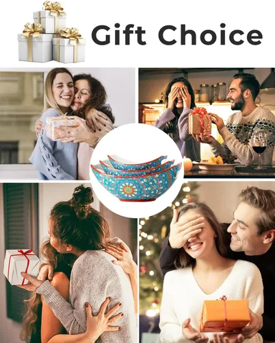 Vista 7 de LAUCHUH Tazones para servir con asas, platos de porcelana bohemia para entretener coloridos cuencos anidables para ensalada para cocina, fiesta