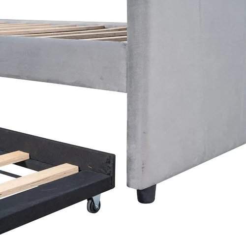 Vista 9 de Sofá cama nido con cama nido, tamaño individual, tapizada, de tela, marco de tablillas, soporte para dormitorio, sala de estar, no necesita caja