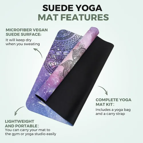 Vista 7 de U&M Tapete de yoga antideslizante, tapete de gamuza para ejercicio con bolsa de transporte para yoga, pilates y meditación, estiramiento de suelo