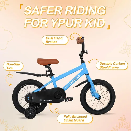 Vista 2 de Outroad - Bicicleta infantil para niños y niñas de 3 a 9 años, bicicleta para niños de 14, 16 y 18 pulgadas, con ruedas de entrenamiento, bicicletas