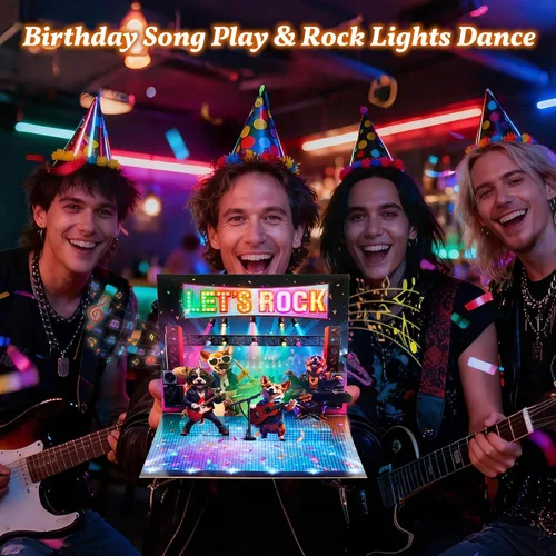 Vista 2 de MZD8391 Tarjetas de cumpleaños 3D desplegables, tarjetas de cumpleaños con banda de perro de rock musical, regalos de feliz cumpleaños para mamá