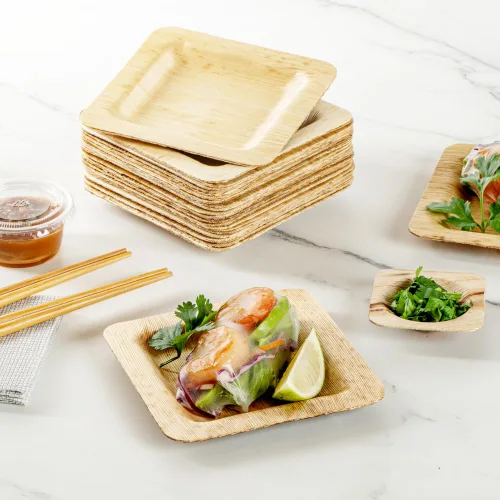 Vista 4 de Restaurantware Bambuddha - Platos de bambú de 4.7 x 4.7 pulgadas, 100 platos duraderos para aperitivos, platos desechables de bambú