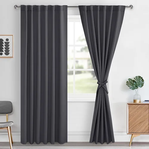 Vista 75 de Hiasan Cortinas opacas negras para dormitorio, cortinas opacas cortas de 45 pulgadas de largo, con aislamiento térmico, bolsillo para barra