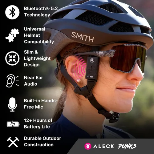 Vista 2 de ALECK Punks - Altavoces inalámbricos Bluetooth para casco de bicicleta, audio de oído abierto, llamadas manos libres, operación de 2 botones, se