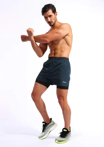 Vista 6 de Pudolla pantalones cortos 2 en 1 para correr, de secado rápido, para hombre, con bolsillos de 5 pulgadas para teléfono