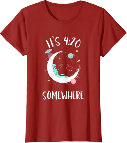 Vista 42 de Funny Weed Joint Smoking Moon Alien It's 4:20 Somewhere Camiseta, Negro, S