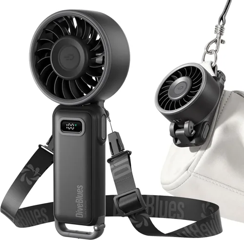 Vista 14 de Diveblues Ventilador turbo portátil, ventilador de mano de 100 velocidades con fuerte flujo de aire, ventilador personal plegable 4 en 1