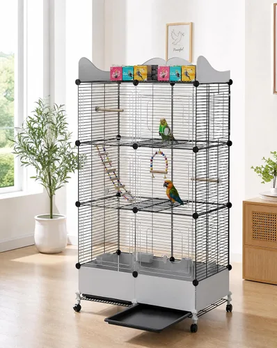 Vista 8 de Jaula grande para pájaros de 55 pulgadas cifrada con necesidades diarias incluidas