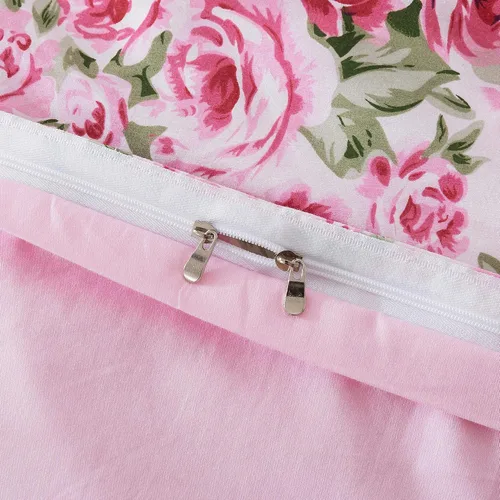 Vista 7 de FADFAY Juego de ropa de cama con funda de edredón floral de rosetón para niñas, 100% algodón, ultra suave, 7 piezas