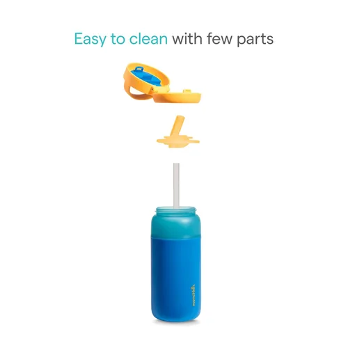 Vista 5 de Munchkin Stay Cool Botella de agua aislada con popote para niños pequeños, 12 onzas, azul