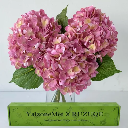 Vista 18 de YalzoneMet 3 unidades de flores artificiales de hortensia color beige cremoso de 21 pulgadas con textura real, flores de látex sintético