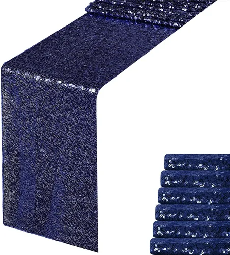 Vista 14 de Camino de mesa de lentejuelas negras de 12 x 72 pulgadas, paquete de 6 caminos de mesa con purpurina para decoración de fiestas, baby shower