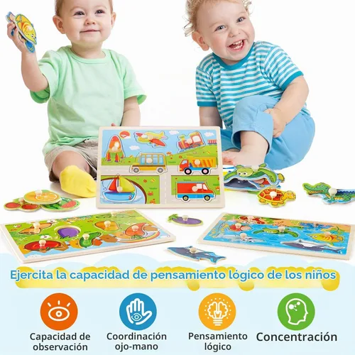 Vista 6 de Chivao - Juego de 8 rompecabezas de madera para animales, vehículos