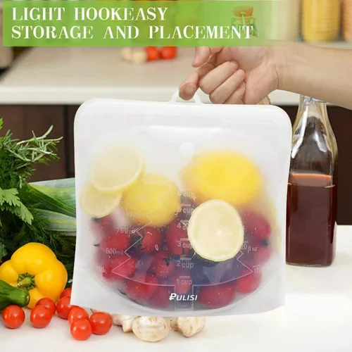 Vista 5 de Bolsa de almacenamiento de alimentos de 50.7 fl oz, bolsa de alimentos reutilizable, a prueba de fugas, reutilizable, bolsa fresca, bolsa para Verde