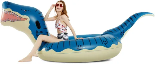 Vista 2 de Jasonwell Flotador inflable de dinosaurio para piscina, para niños, niñas, adultos, 124 pulgadas, tiranosaurio gigante Rex, flotador, verano, playa