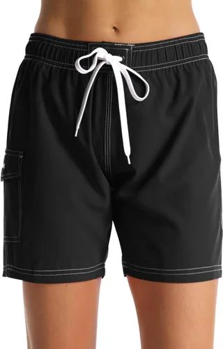 Vista 4 de Rocorose - Shorts de playa para mujer, secado rápido, con cordón, para deportes de verano, con bolsillo, para natación