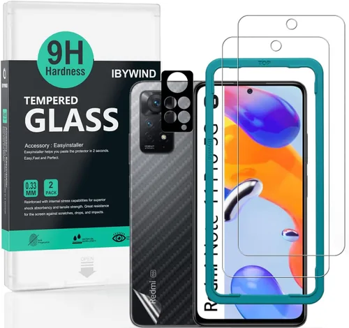 Vista 12 de Ibywind Protector de pantalla para Redmi Note 10 5G/Poco M3 Pro 5G, con 2 piezas de vidrio templado, 1 protector de lente de cámara, 1 película