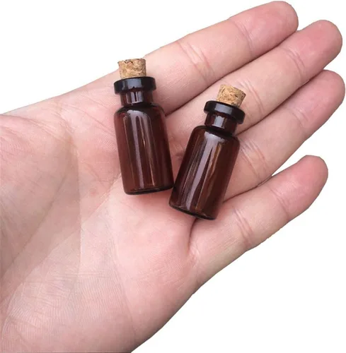 Vista 2 de Frascos de vidrio ámbar de 0.1 fl oz con corcho vacíos pequeños tarros de vidrio marrón