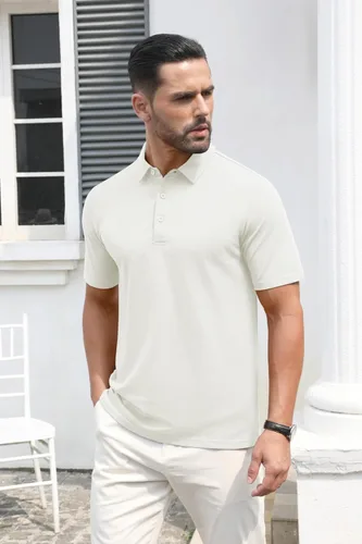 Vista 3 de MAGCOMSEN Camisas polo de manga corta para hombre, de algodón, piqué de 3 botones, ajuste clásico, informal, camisetas de golf