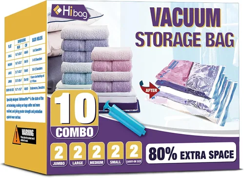 Vista 16 de Bolsas de almacenamiento al vacío, 10 bolsas pequeñas de ahorro de espacio con sello al vacío, bolsas de espacio, bolsas de sellador al vacío