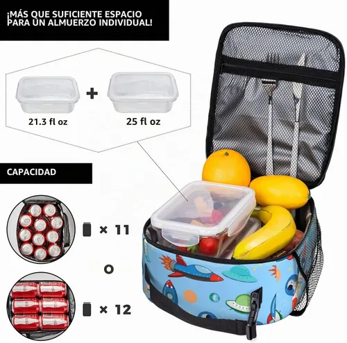 Vista 2 de Lonchera espacial para niños y niñas, térmica, térmica, linda bolsa de almuerzo para la escuela Dibujos animados aeroespacial
