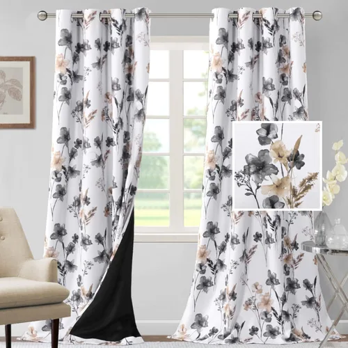 Vista 72 de H.VERSAILTEX - Cortinas 100% blackout con estampado floral de cattleyas, 45 pulgadas de largo, juego de 2 paneles térmicos con forro negro, a prueba