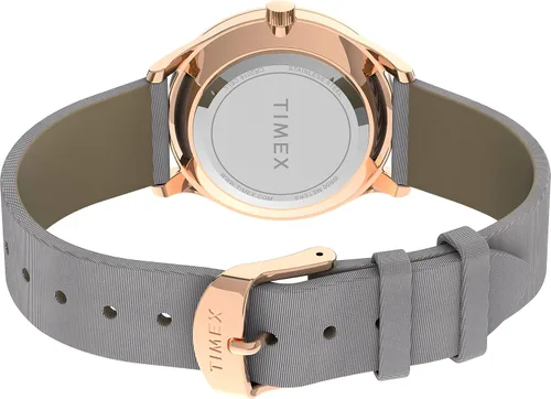 Vista 4 de Timex Reloj Starstruck de 1.260 in para mujer - Caja de oro rosa esfera blanca con correa de cuero gris
