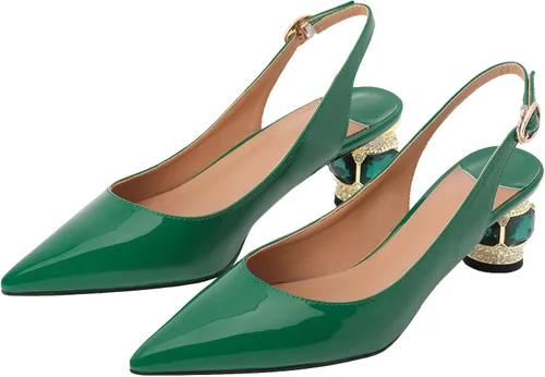 Vista 2 de MIRAAZZURRA Zapatos de tacón alto para mujer, tacones gruesos de cristal, espalda cruzada, sexy, puntiaguda, zapatos de boda para mujer, zapatos