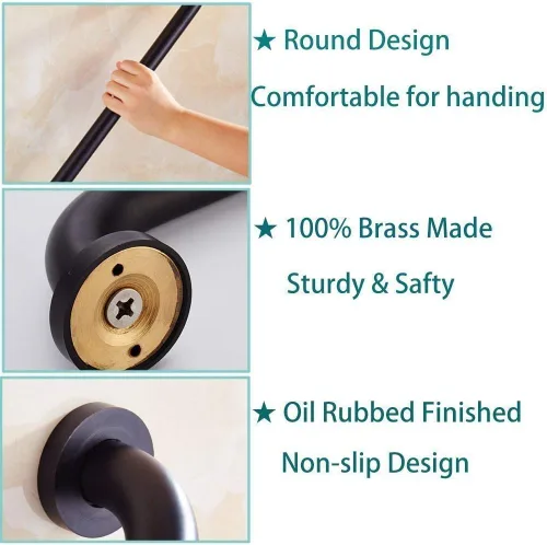 Vista 3 de ELLO&ALLO Barra de agarre de ducha de baño de bronce aceitado, pasamanos de baño para cuidado del hogar (12 pulgadas)
