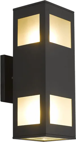 Vista 9 de harriet Luces de porche modernas para exteriores, cubierta de aluminio impermeable IP64 y vidrio templado, aplique de pared rectangular arriba/abajo