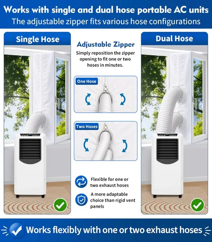 Vista 6 de Kit de sellado de ventana de CA portátil para ventanas abatibles y de manivela, kit de ventilación de ventana sin taladro, sello de cremallera
