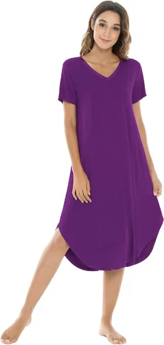 Vista 12 de NACHILA Bamboo Viscose Nightgowns for Women Cooling Short Sleeve Sleepshirt A-aqua Green