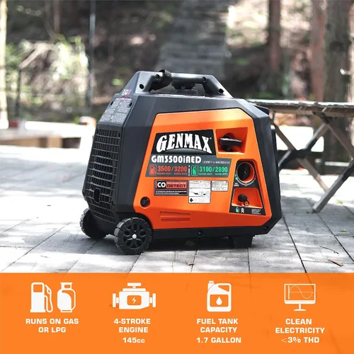 Vista 9 de GENMAX Generador inversor portátil, 3500 W súper silencioso con motor a gas o propano con capacidad paralela, arranque remoto/eléctrico, ideal