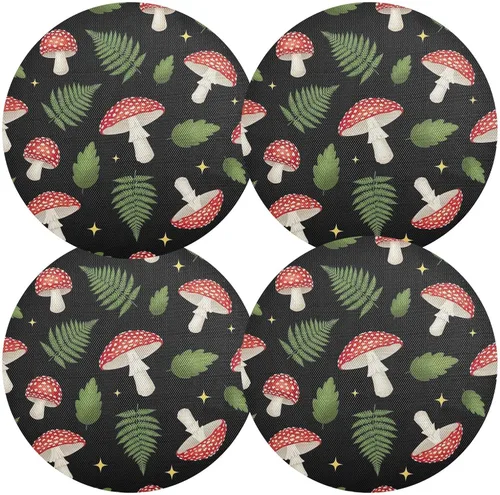 Vista 2 de Red White Mushrooms Place Mats, Heat Resistant Non Slip Dinner Placemats Round for Kitchen one sizex1