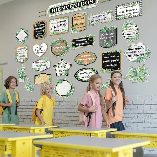 Vista 6 de Pasimy 24 carteles inspiradores en español Bienvenidos para el aula, carteles motivacionales de eucalipto, juego de tablones de anuncios