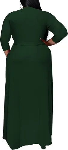 Vista 3 de Runwind Vestidos de talla grande para mujer, vestido largo floral, manga 34 con cinturón