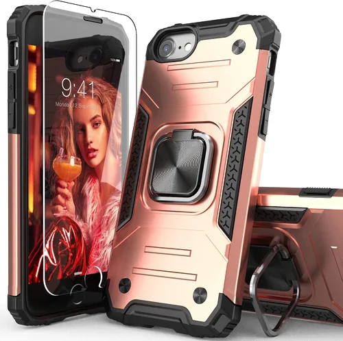 Vista 11 de Funda para iPhone SE 2020 con protector de pantalla, a prueba de golpes, con soporte de automóvil, ligera, funda protectora para iPhone 6/6s/7/8/SE