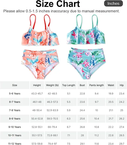 Vista 7 de PATPAT Trajes de baño de dos piezas con estampado floral tropical para niñas, 2 piezas