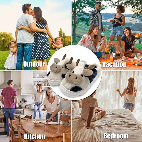 Vista 4 de Lindas pantuflas para mujeres, hombres y niñas, pantuflas de felpa suave y esponjosas para casa, ligeras, acogedoras, para interiores y exteriores