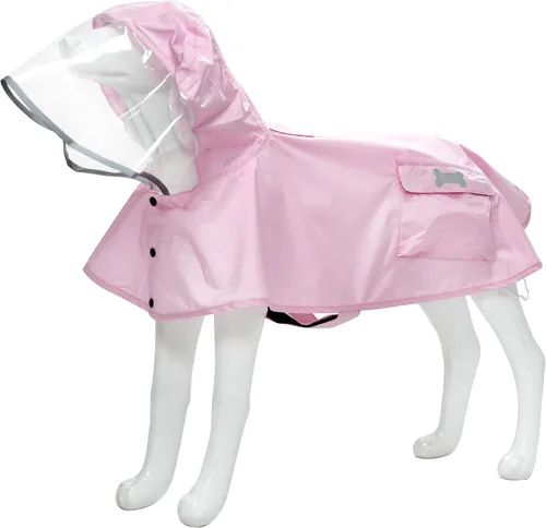 Vista 12 de Chubasquero impermeable para perros, ropa impermeable ajustable con tira reflectante y ligera con capucha tipo poncho (Verde Ejército, XS)