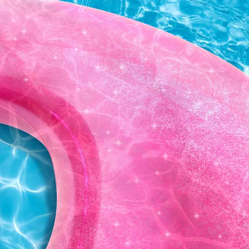 Vista 6 de Playtek - Anillo flotante gigante para piscina, tubo de natación redondo grande con purpurina rosa, flotadores duraderos para nadar en la playa