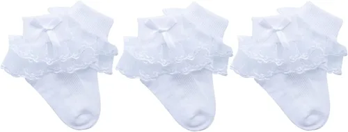 Vista 7 de Twtility Calcetines de encaje con volantes para niñas pequeñas, vestido de princesa, doble encaje de algodón con volantes blancos
