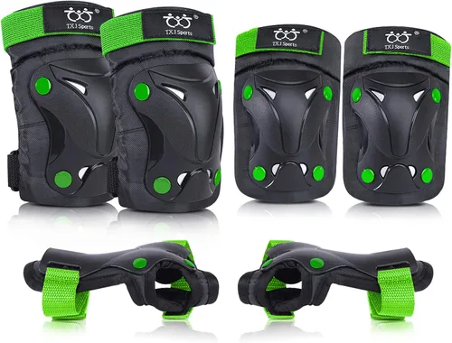 Vista 8 de TXJ Sports Rodilleras para niños y jóvenes, coderas con protectores de muñeca, juego de 6 unidades para niños de 3 a 14 años, monopatín, deportes