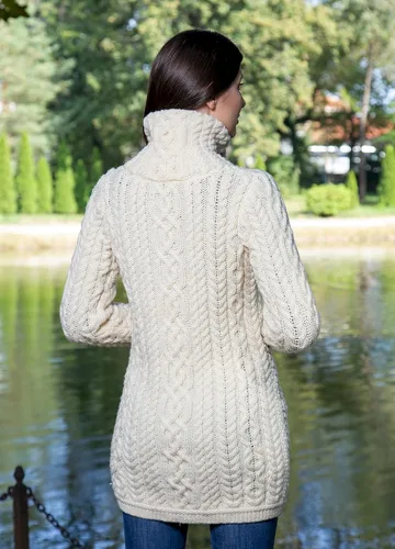 Vista 8 de SAOL Cárdigan irlandés con cremallera Aran para mujer, abrigo de 100% lana merina, con bolsillos y cuello elevado