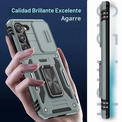 Vista 8 de DEERLAMN Funda para Samsung Galaxy S23+ Plus con cubierta deslizante para cámara+protector de pantalla (1 paquete), soporte giratorio con anillo