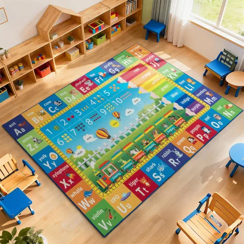Vista 16 de ST. BRIDGE Alfombra Educativa para Niños para Sala de Juegos 3x5 Pies, Alfombra de Juego Antideslizante con Alfabeto ABC, Números y Animales
