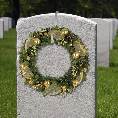 Vista 7 de Colgador de Corona de Lápida de Navidad- Se Ajusta 6"-11" Soporte Ajustable para Corona de Lápida de Cementerio- Soporte de Corona de Lápida