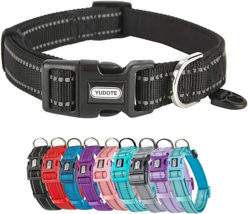 Vista 6 de Collar acolchado de nailon reflectante para perro, collares suaves ajustables para mascotas con hebilla de liberación rápida para perros pequeños